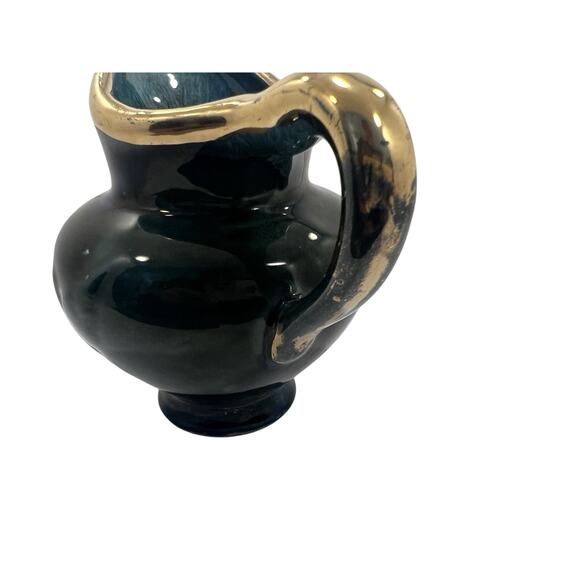 Hull emerald green drip glaze pitcher with eagle embossed, 6" - Picture 5 of 9